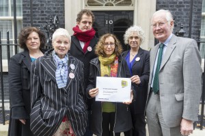 England, UK . 11.11.2014. London . Downing Street. Open letter handed in from 57 million Americans warning Brits of the dangers of GM food and farming.